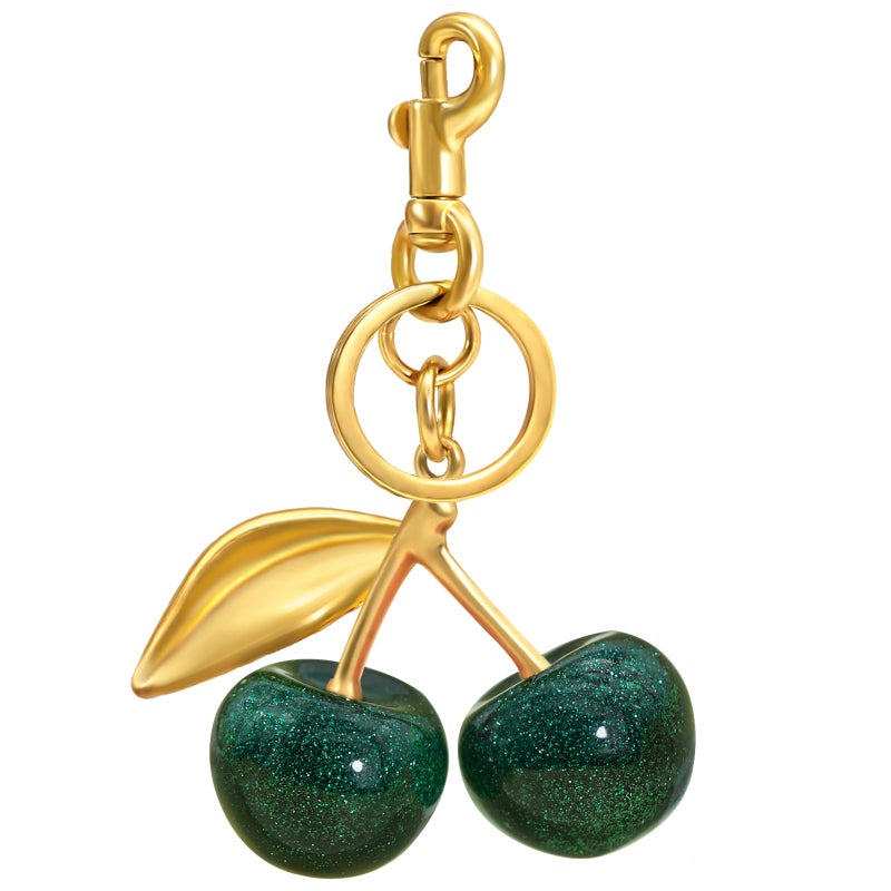 SKYFUN Cherry Keychain for Women Glitter Cherry Bag Charm Key Chain for Purse Wallet Handbag Backpack Jewelry Accessories Gift for Birthday Christmas Valentines Day  Green - Image 1